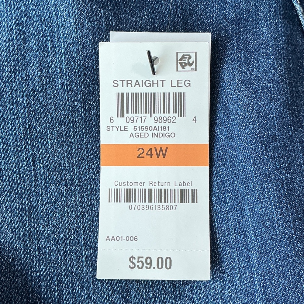 Style & Co NWT High Rise Straight Leg Blue Jeans Plus Size 24W Tummy Control - Picture 6 of 8